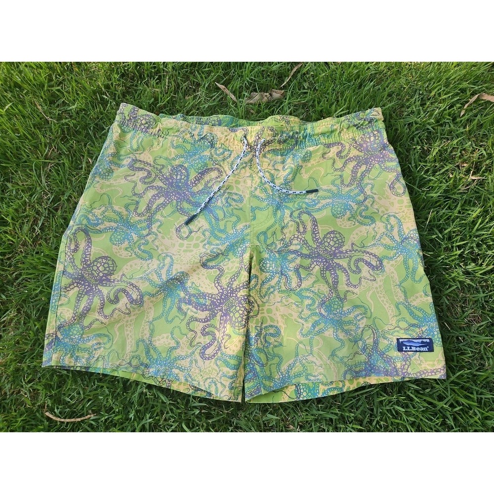 LL Bean Swim Trunks Mens 38 Mesh Lined Tropical  Beach Ocean Octopus Surf